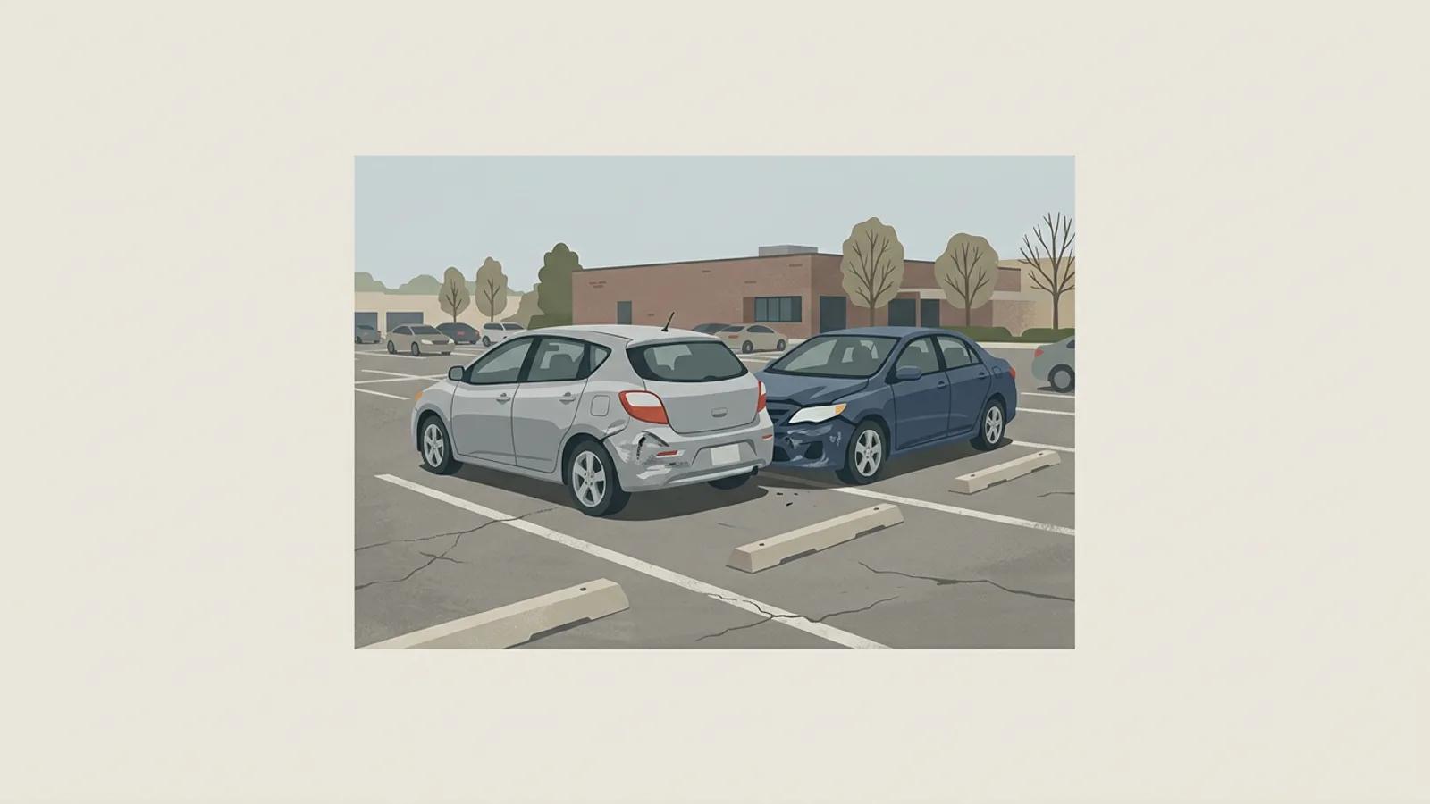 Twee personenauto's die elkaar raakten tijdens het uitparkeren op een parkeerplaats