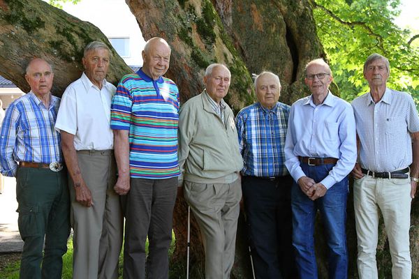 60-årsjubilanter ved et tre i parken.
