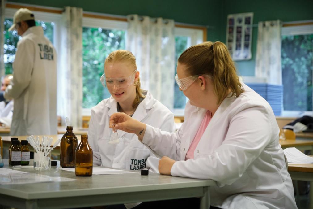 To elever i et kjemirom