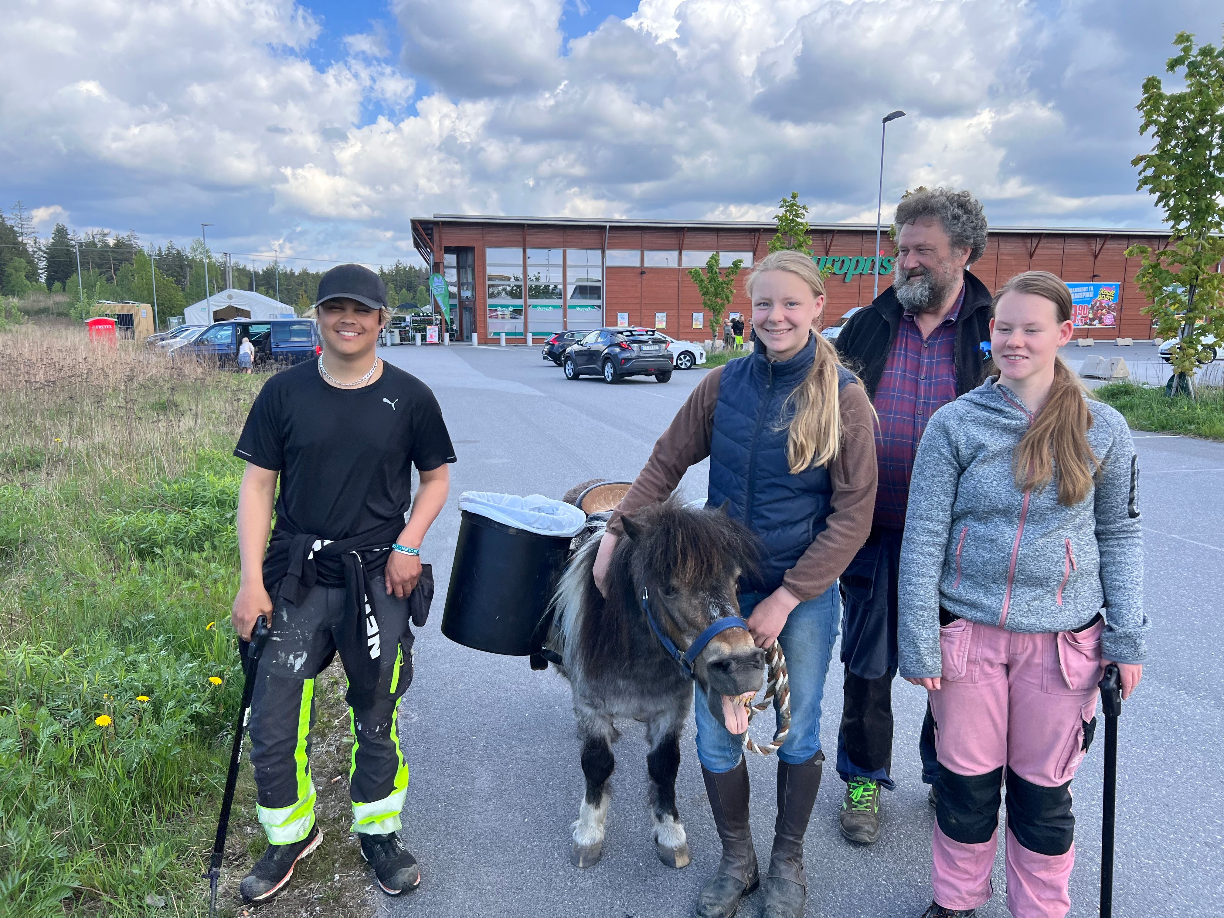 Søppelplukking med hest. 
