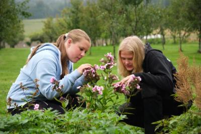 To jenter sitter i bedet