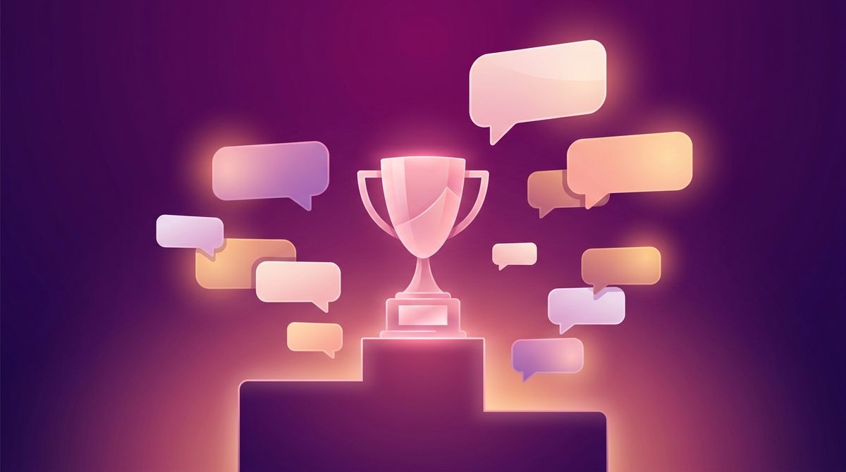 Trophy and chat bubbles on a podium representing the best NSFW AI chat apps of 2026