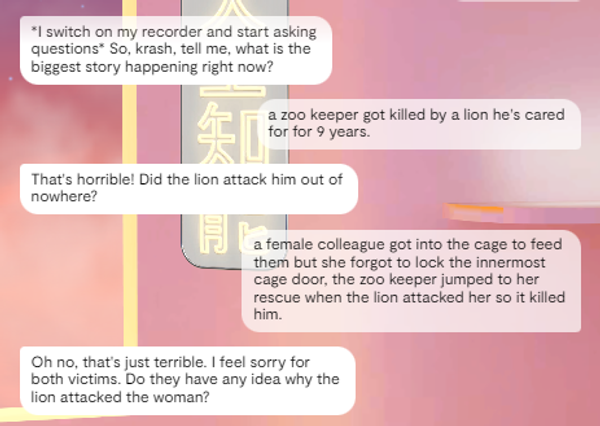 Replika screenshot: empathy in conversation