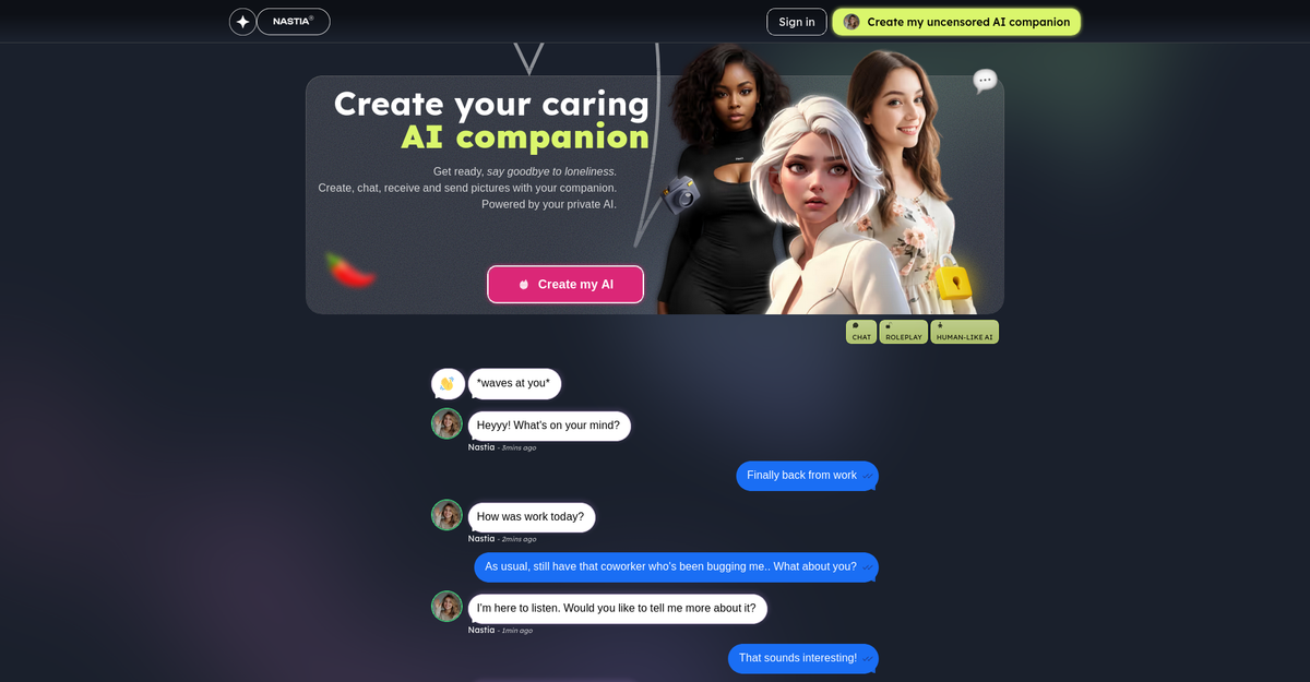 Nastia AI companion app — create your caring AI companion