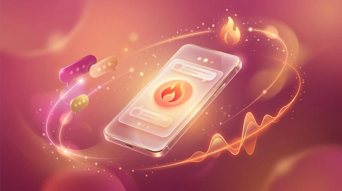 Smartphone with chat bubbles and voice waveform — horny AI chatbot in action