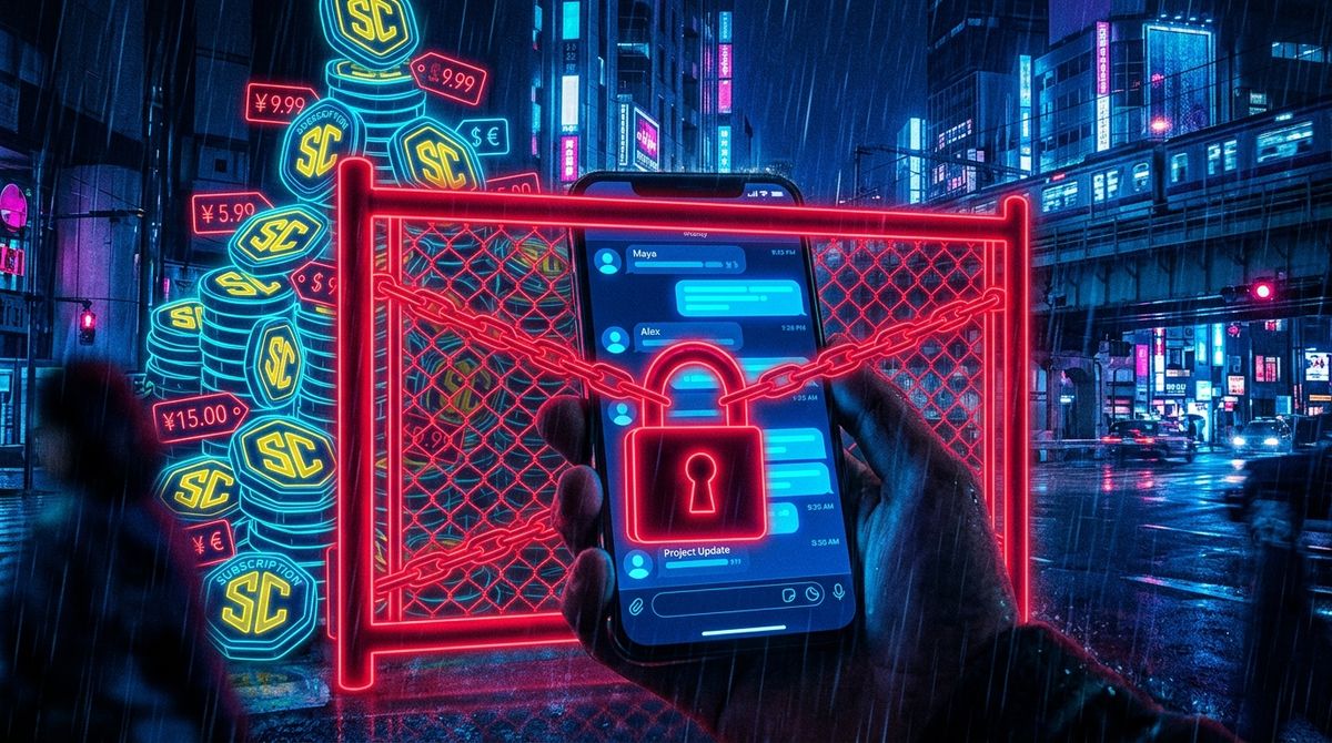 A paywall gate and subscription cost dropped in front of a chat app