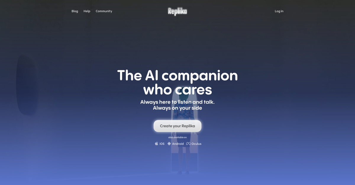 Replika AI companion app landing page