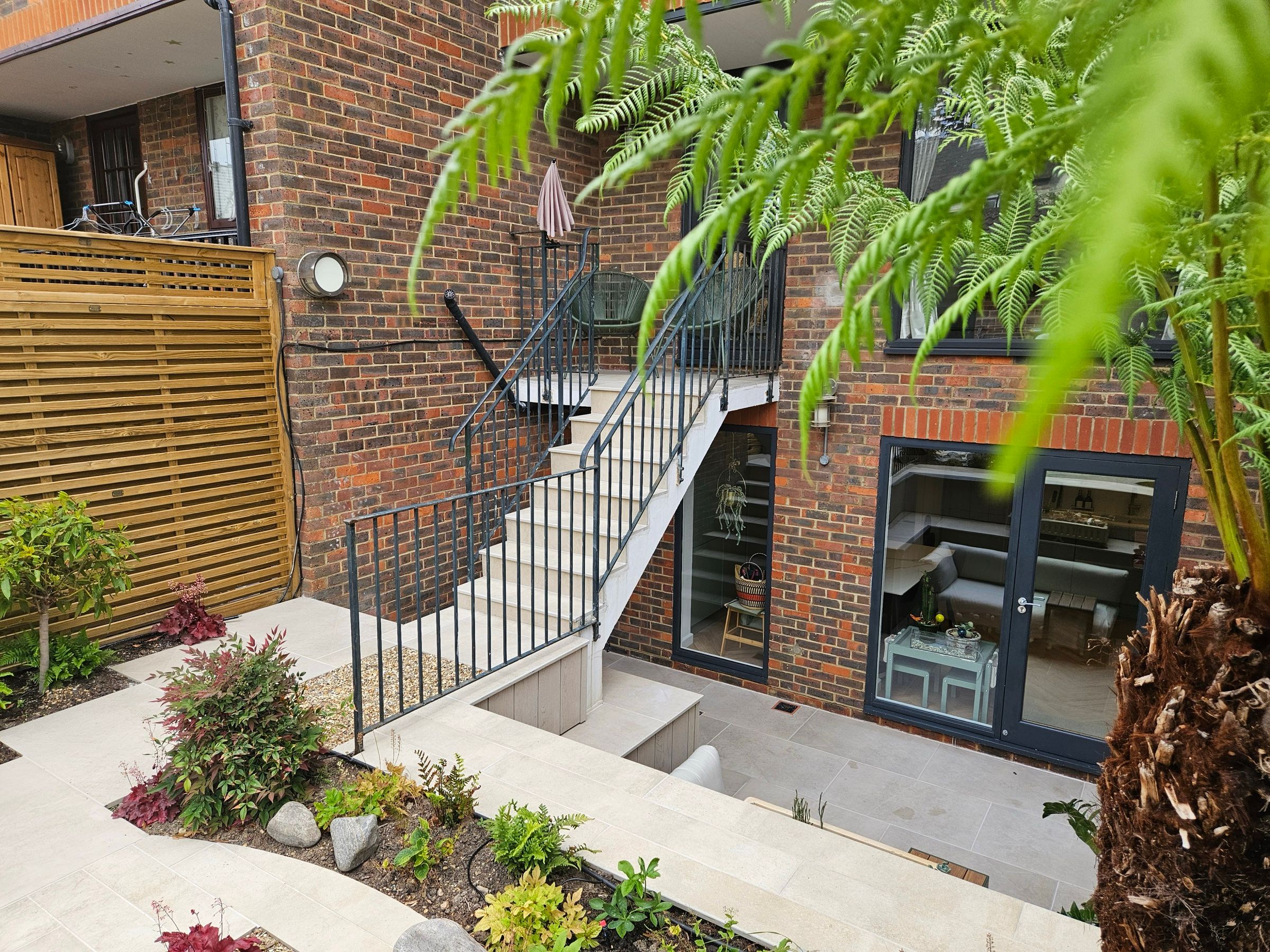 Stone steps and levels in a courtyard garden build