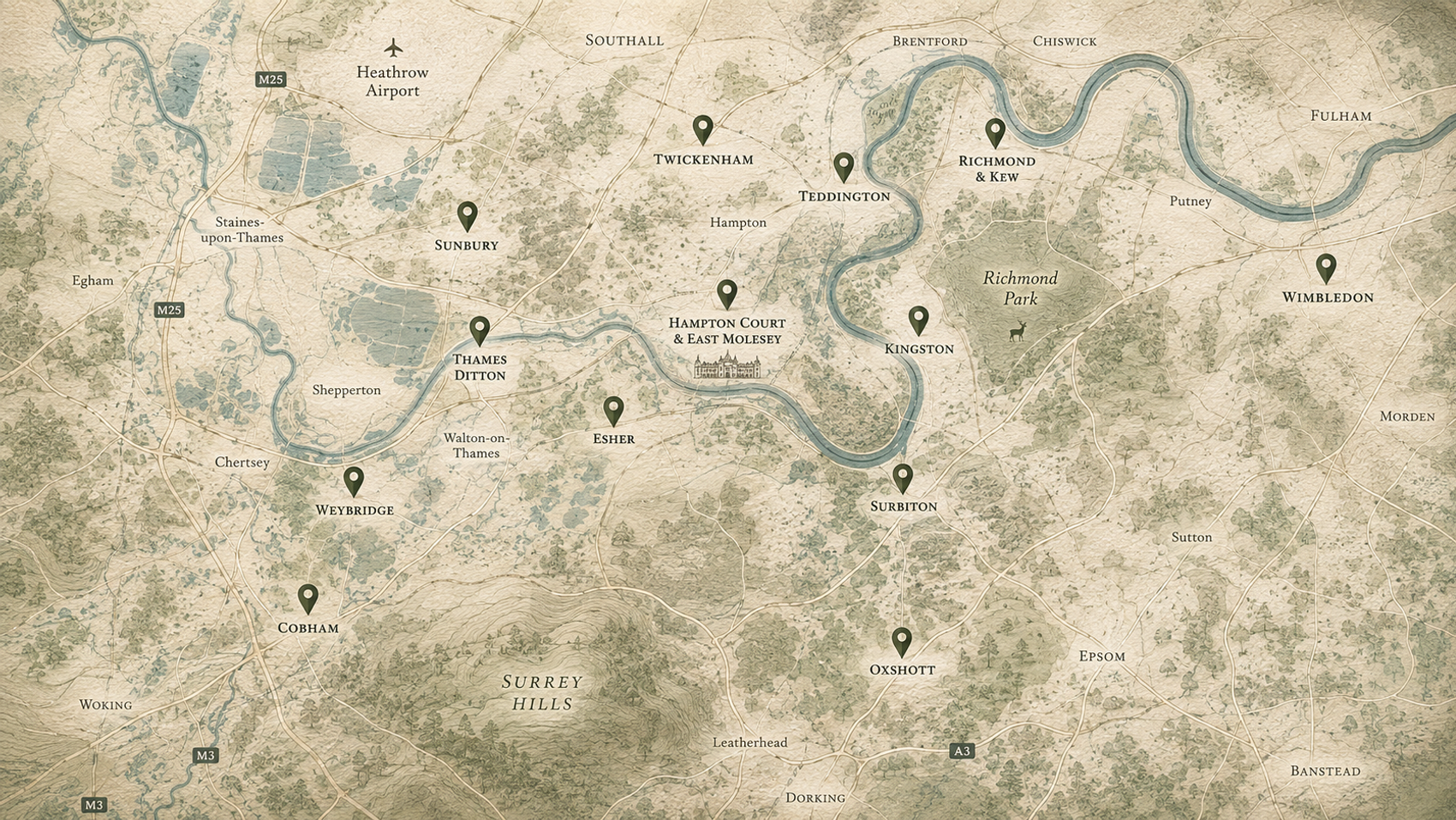 Map showing Landscape Artisan project areas across South West London and Surrey