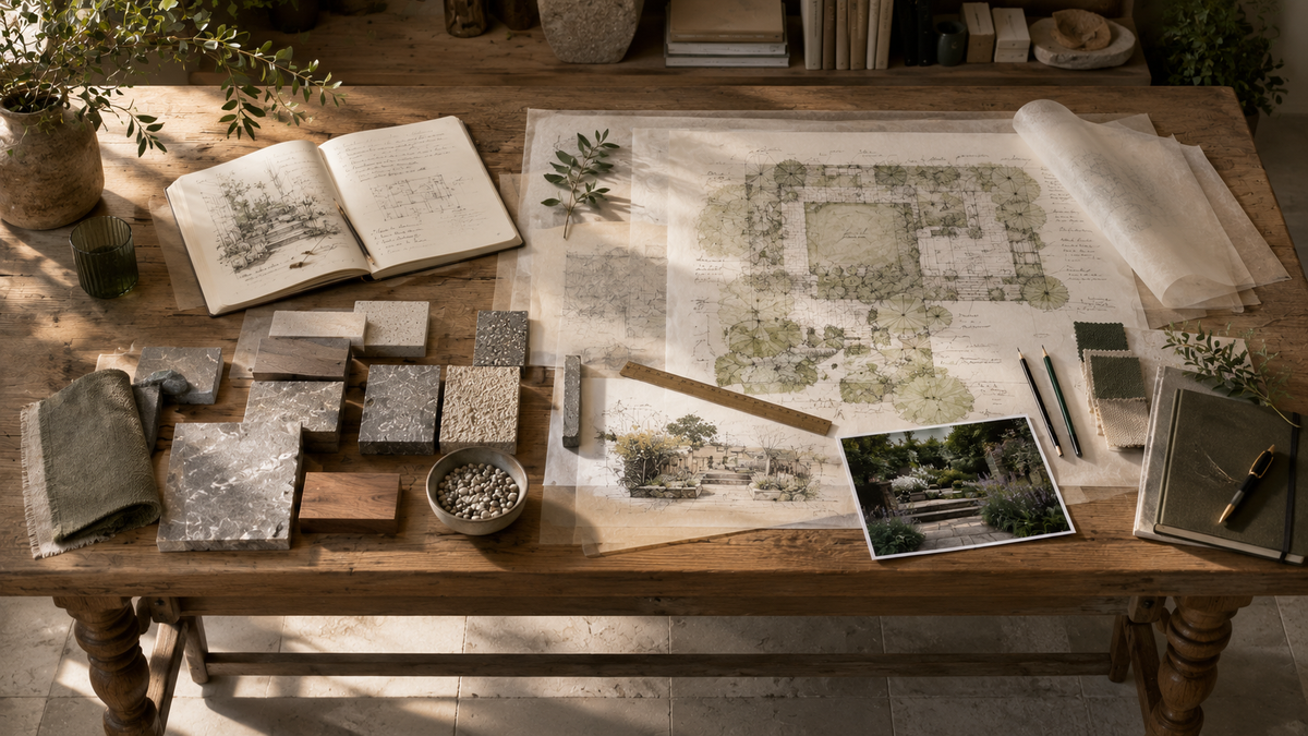 Design drawings and material thinking for a Landscape Artisan garden