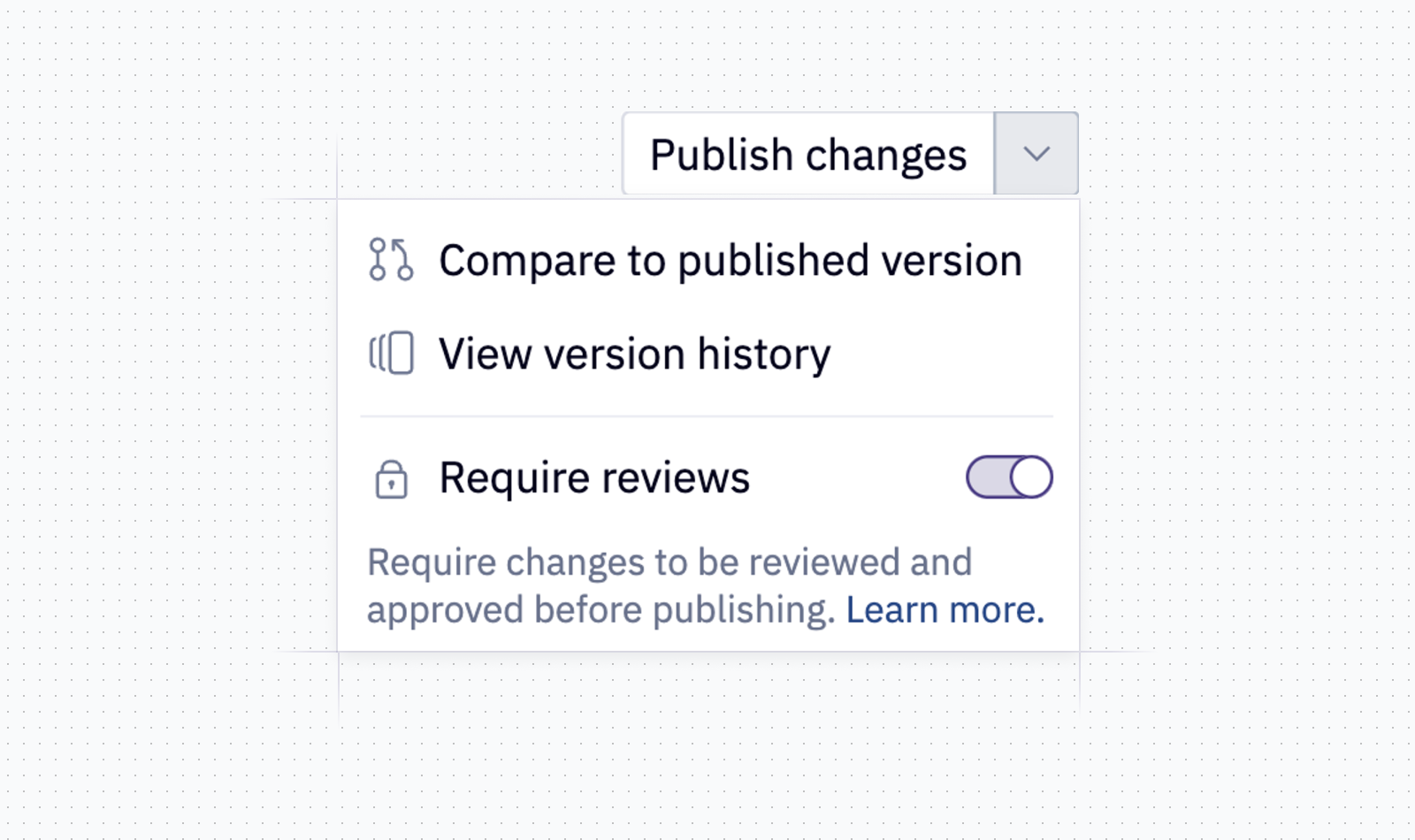 Reviews version dropdown