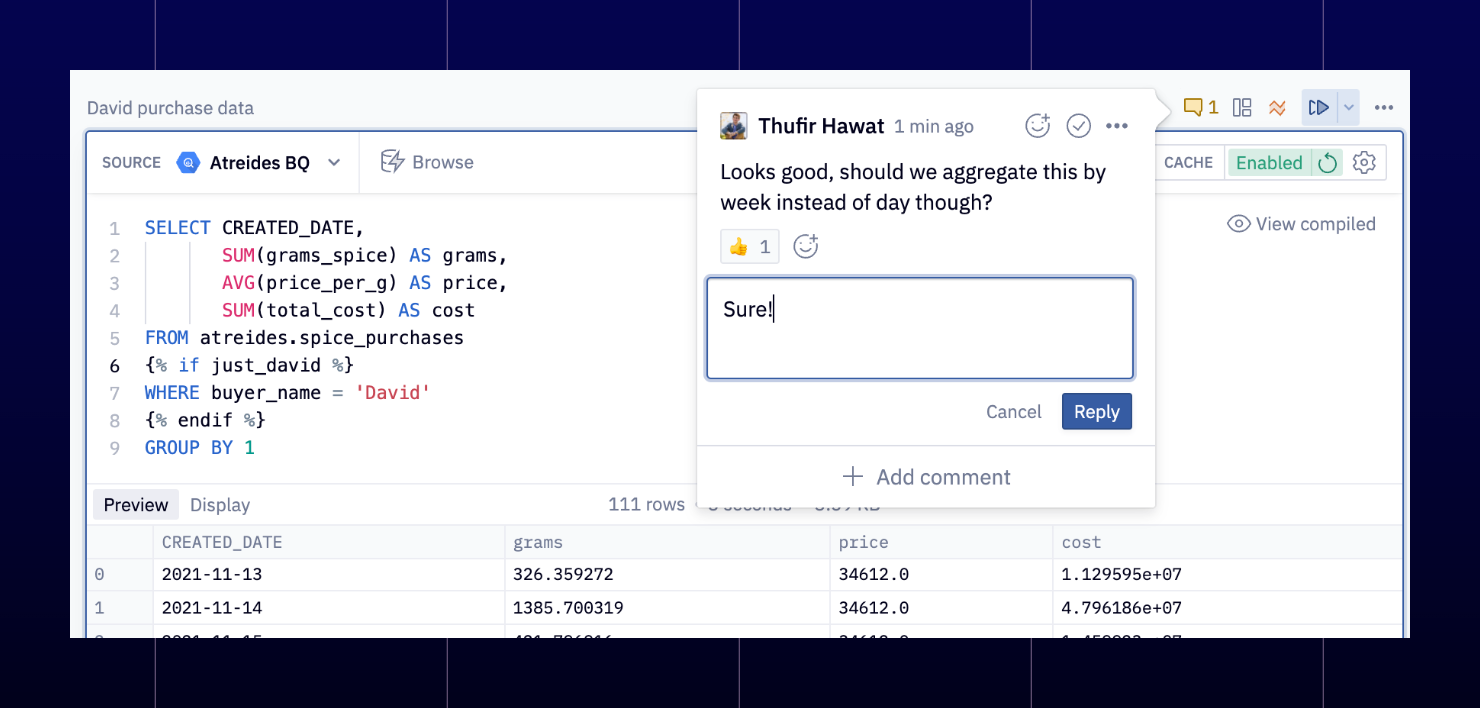 Commenting back and forth with a stakeholder, right where work is being done