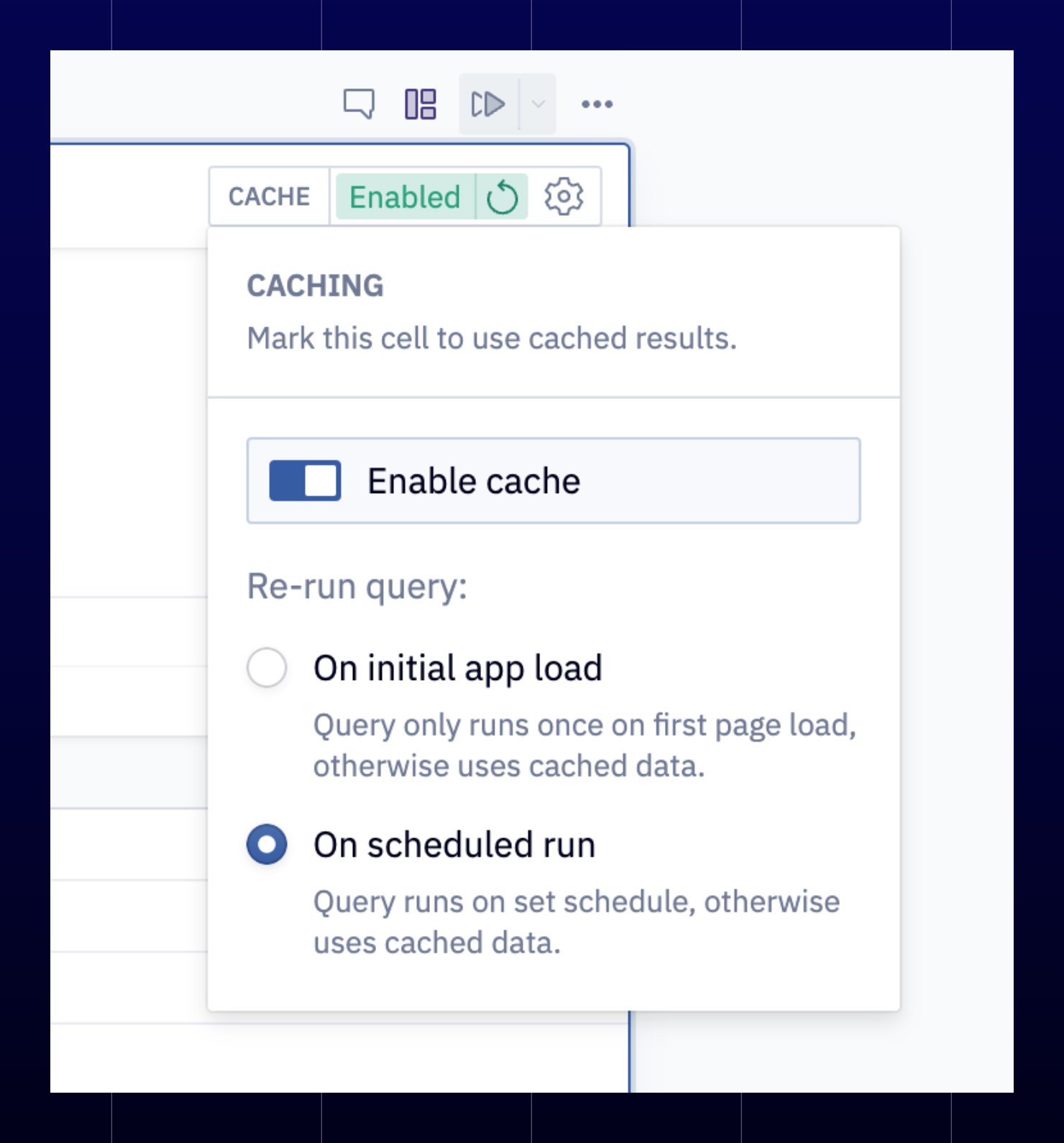 SQL cell cache options