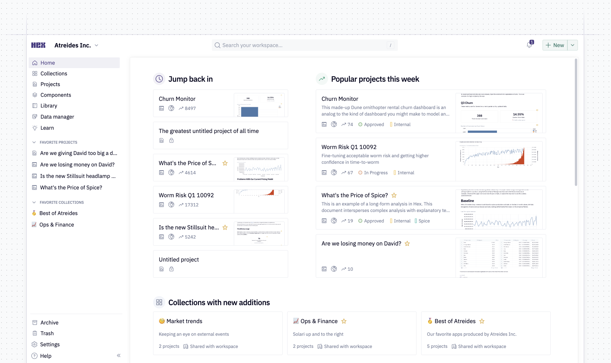 New workspace homepage