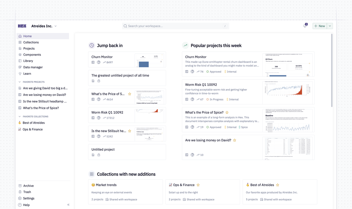 New workspace homepage