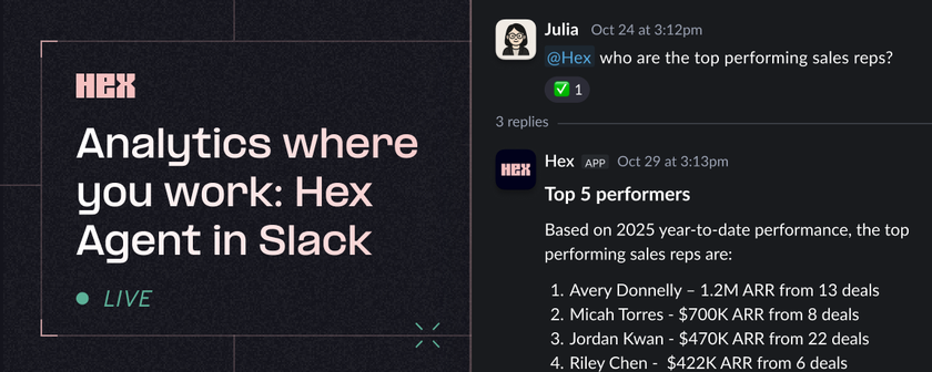 Analytics where you work: Hex Agent in Slack