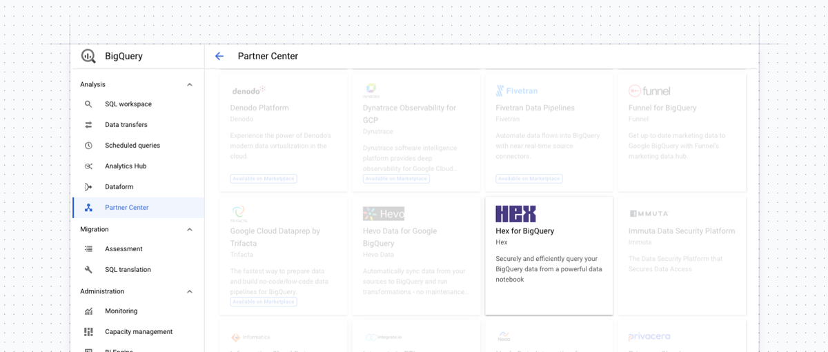 You can also start a free trial of Hex in BigQuery’s Partner Center!