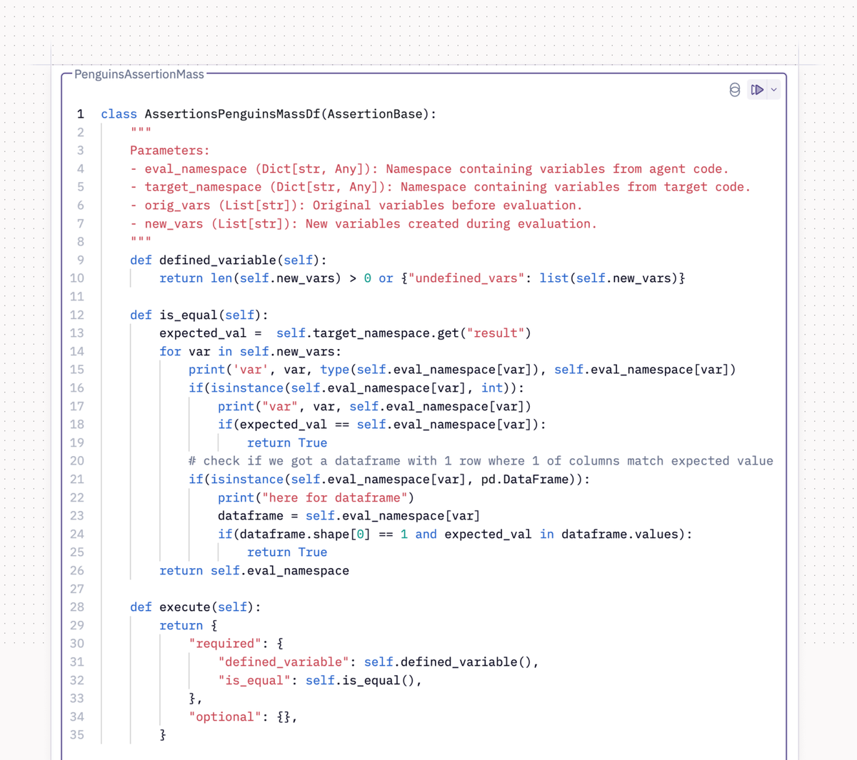 A simple example assertion in Spellgrounds. You can see the flexibility of this approach!