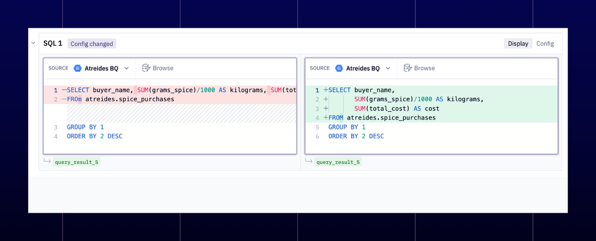 Rich SQL diff view in Hex (this feature is currently in beta)