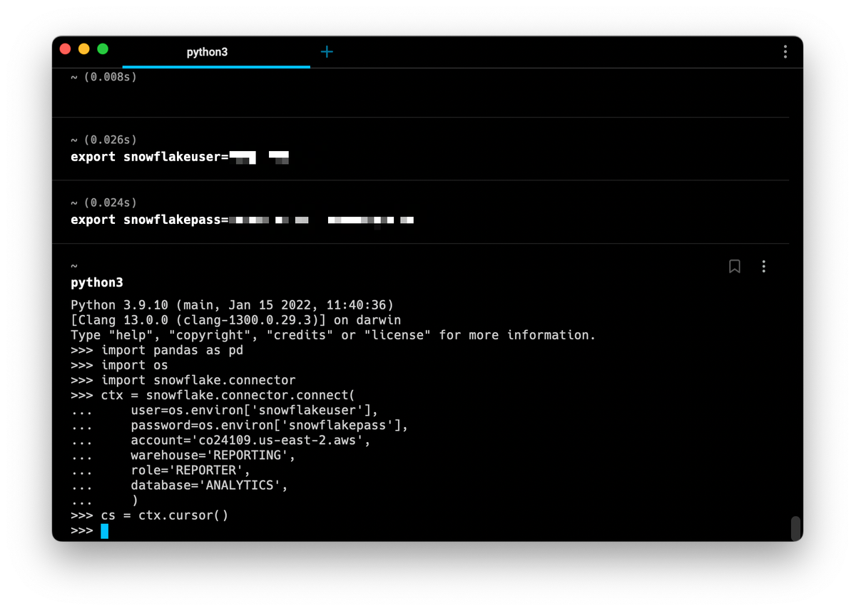 Setting environment variables and opening a connection