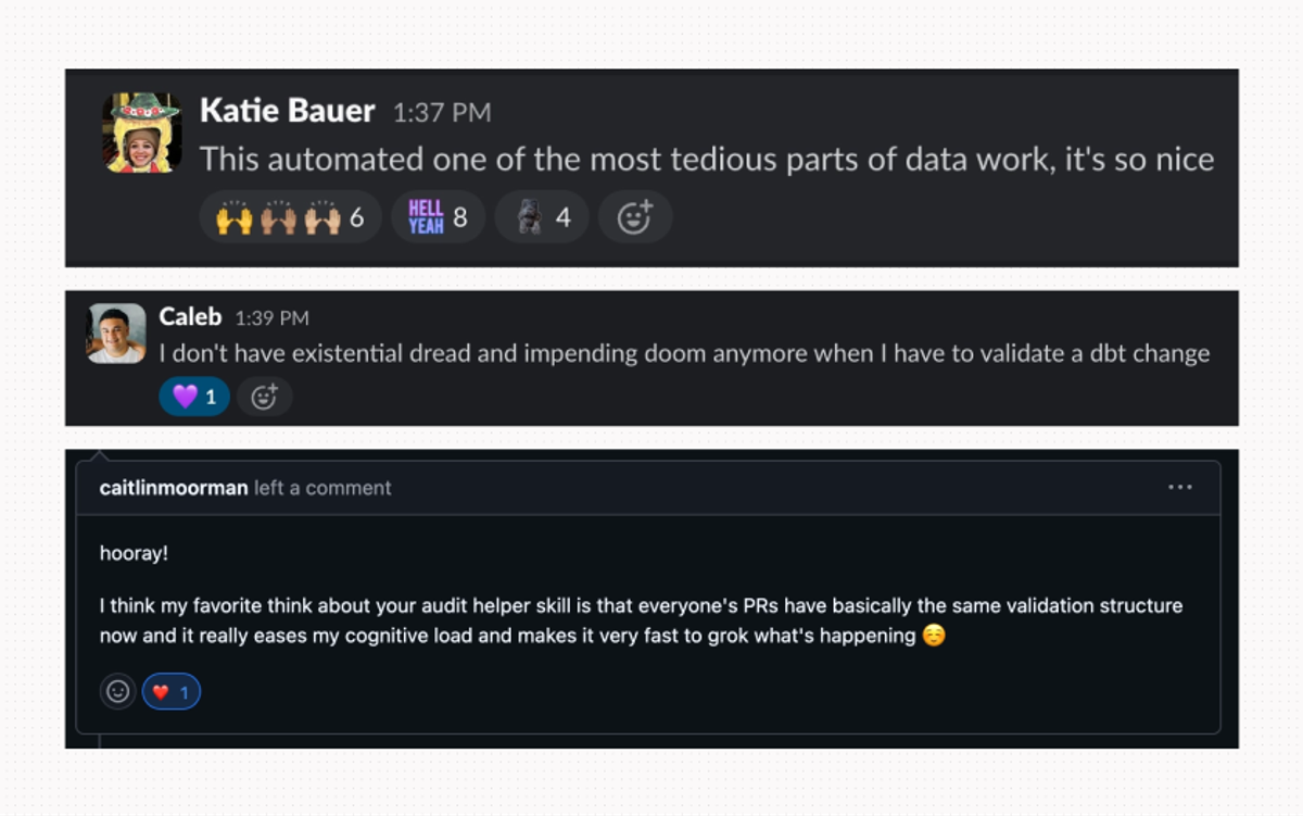 An image of different Slack messages 