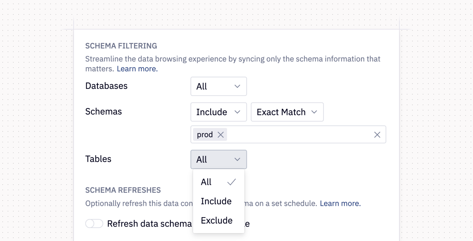 schema filtering