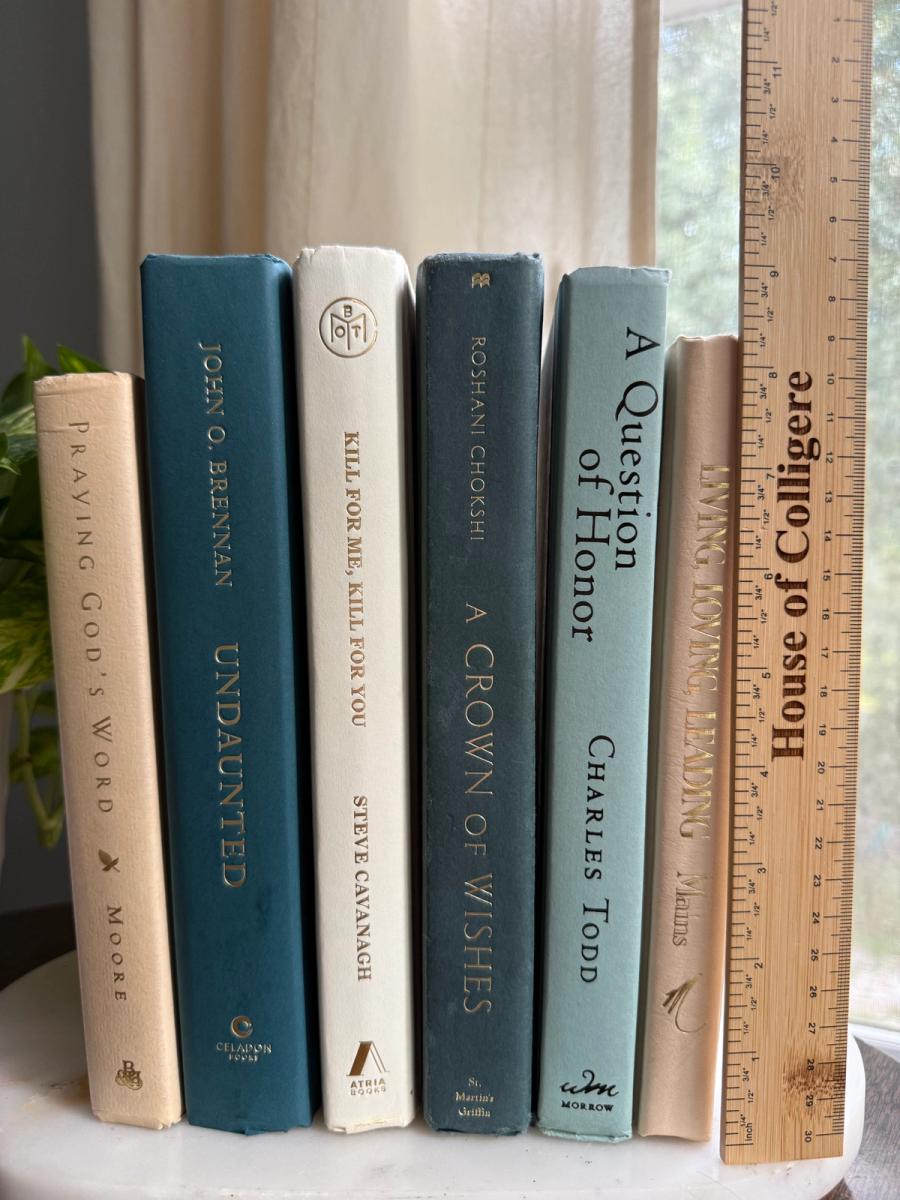 Curated collection of white, pale blue, sand, and soft coastal-neutral books with an airy, sun-faded look.