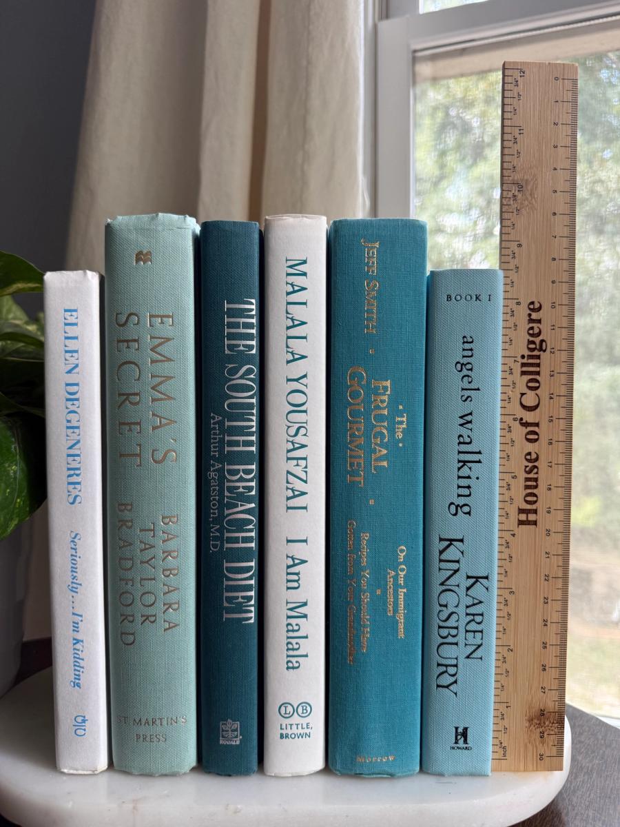 Curated collection of soft blue, aqua, seafoam, and muted coastal-toned books.
