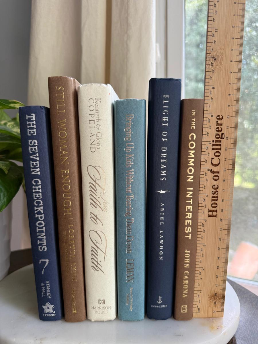 Curated collection of weathered blue, oyster, sand, linen, and driftwood-toned books with soft coastal character.