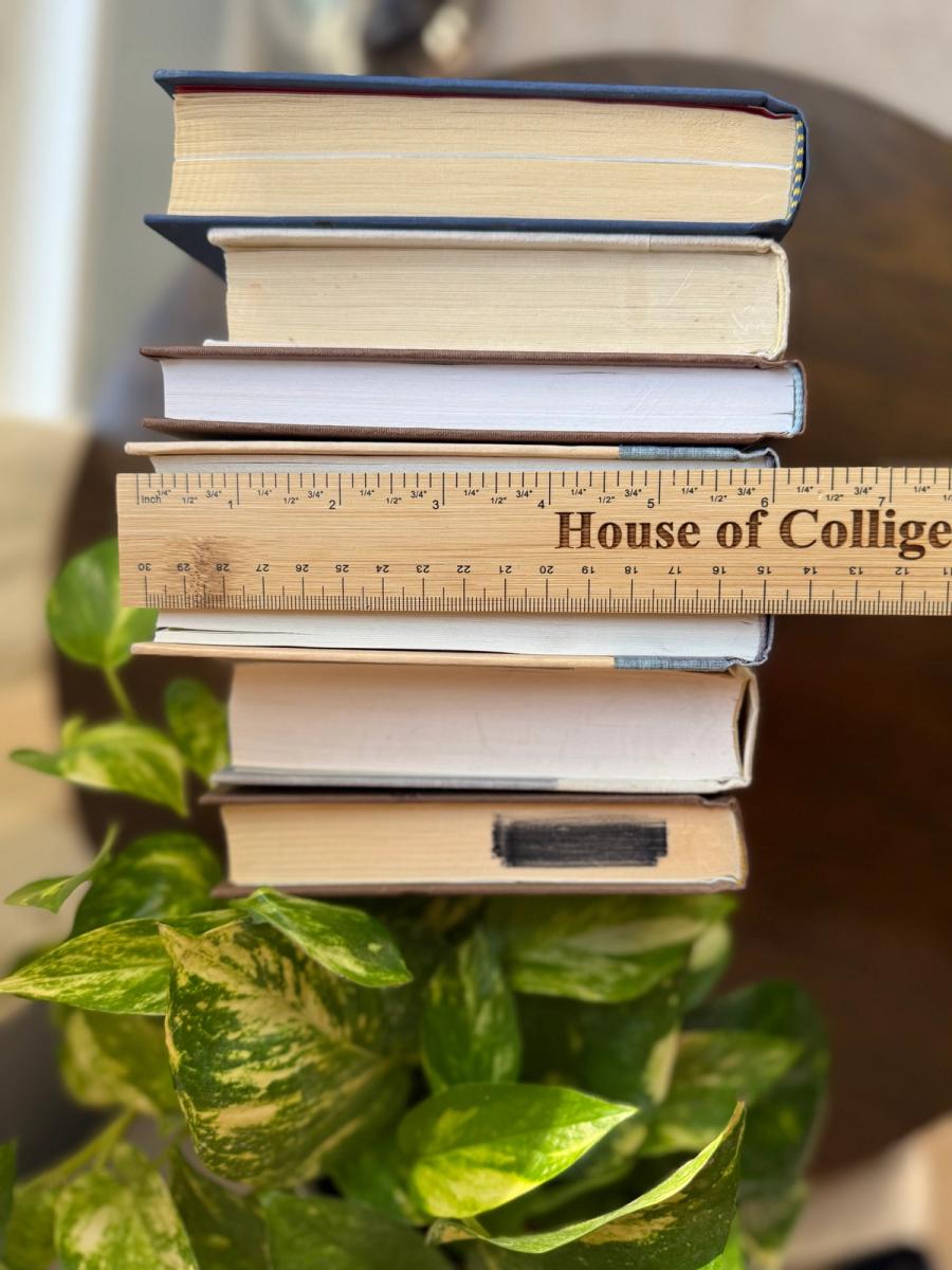 Curated collection of weathered blue, oyster, sand, linen, and driftwood-toned books with soft coastal character.