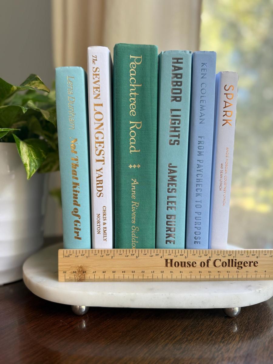 Curated collection of soft blue, aqua, seafoam, and muted coastal-toned books.