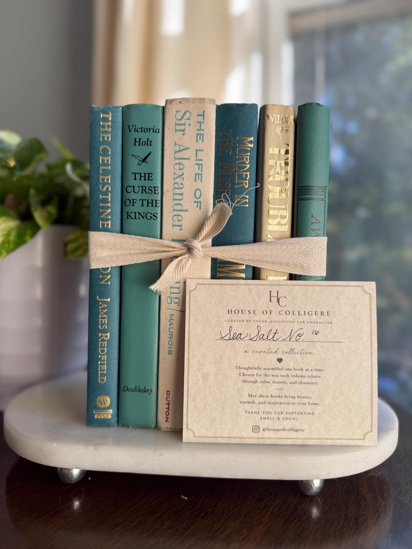 Curated collection of white, pale blue, sand, and soft coastal-neutral books with an airy, sun-faded look.