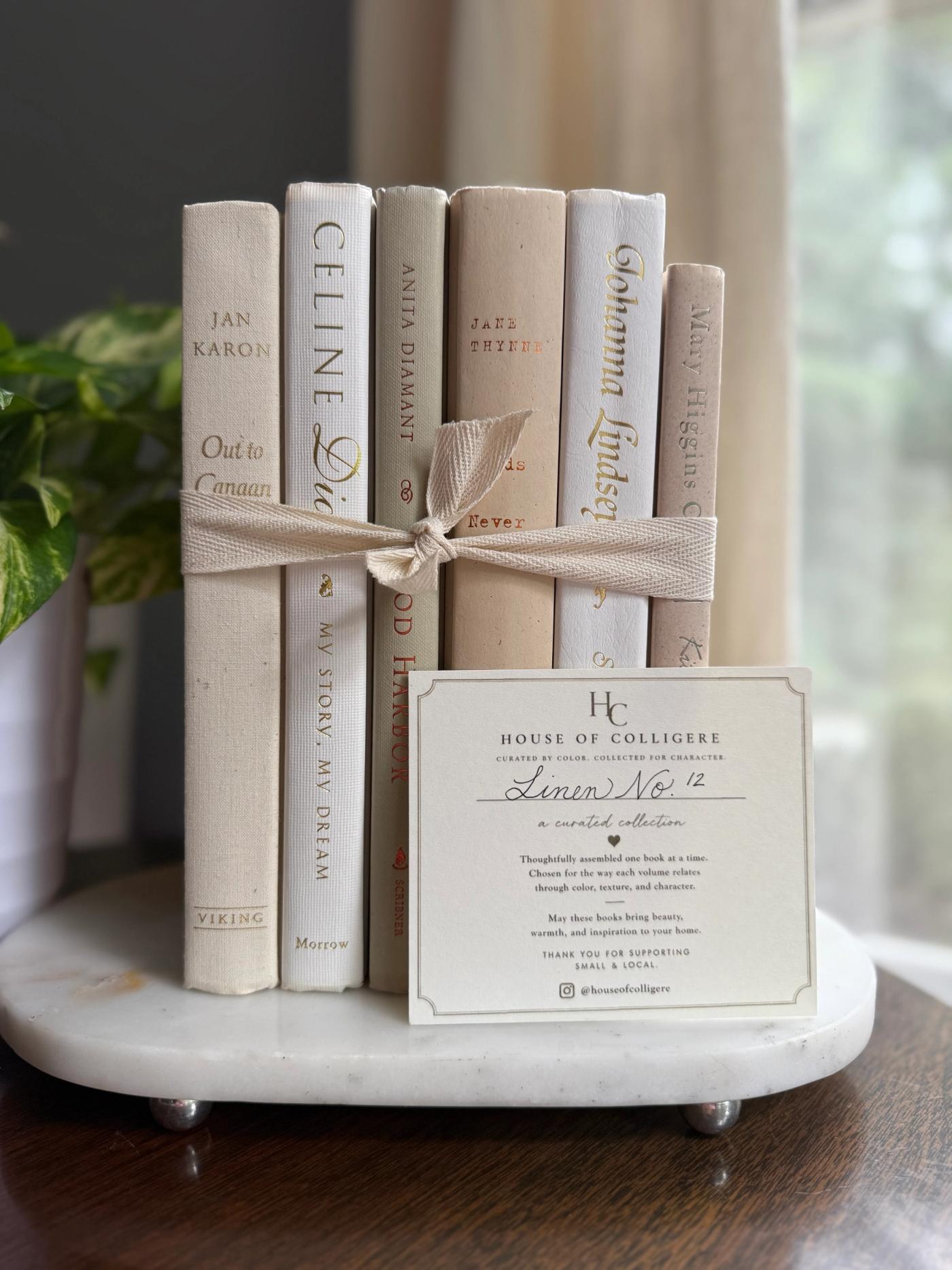 Curated collection of crisp white, ivory, and warm cream books with soft neutral tones.