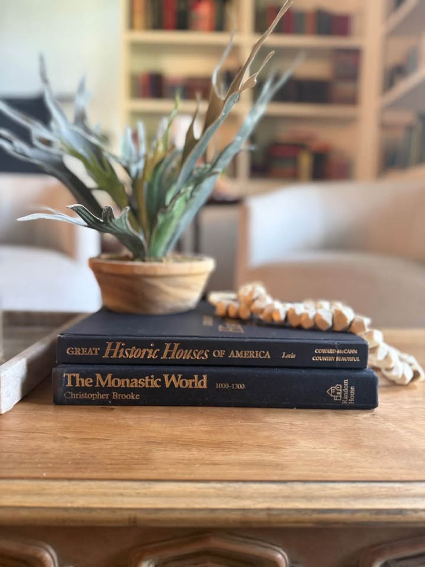 Curated pair of oversized black hardcover books with deep charcoal-black covers, warm aged page edges, and understated gold and cream lettering.