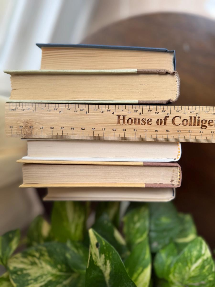 Curated collection of weathered blue, oyster, sand, linen, and driftwood-toned books with soft coastal character.