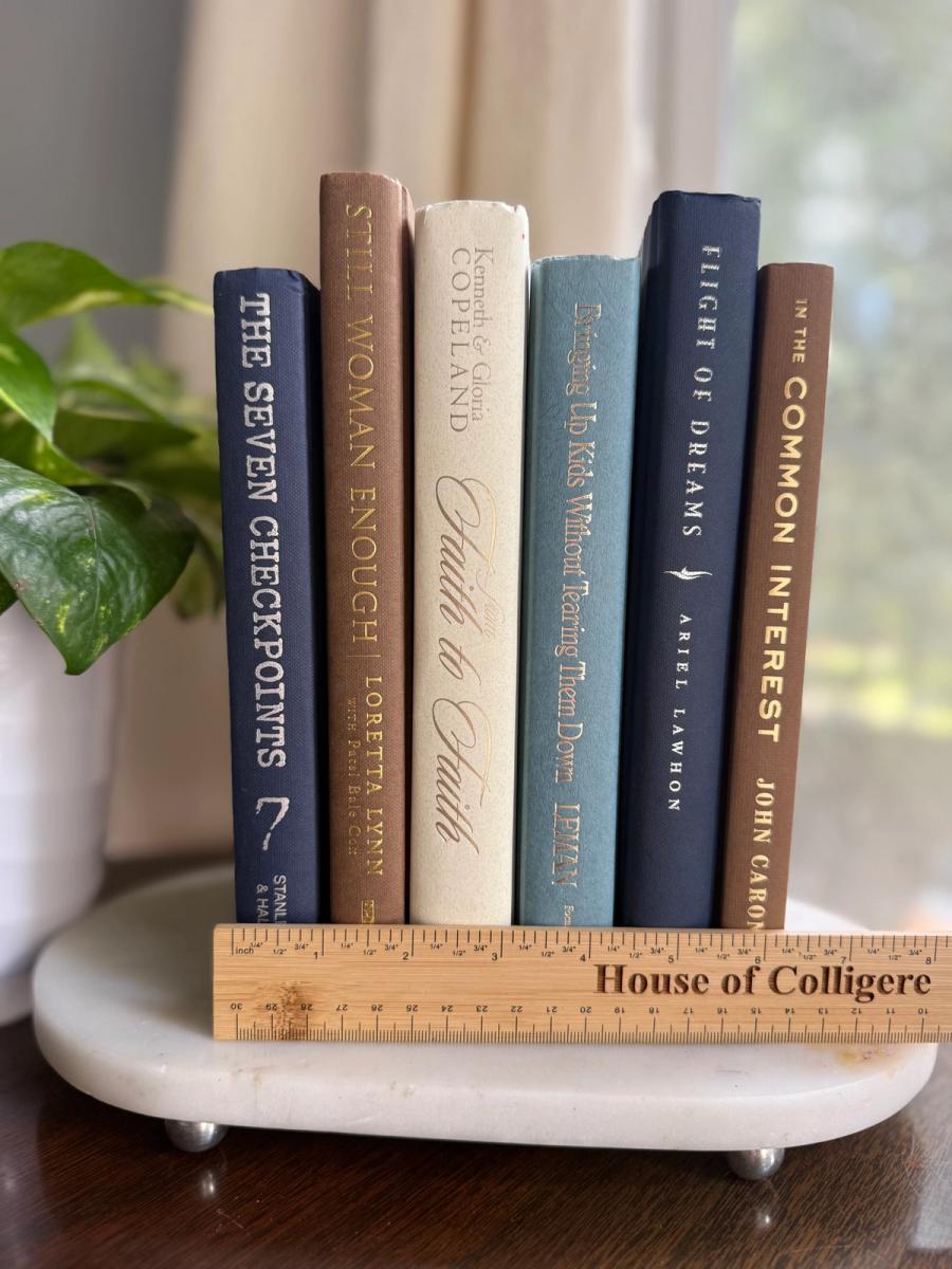 Curated collection of weathered blue, oyster, sand, linen, and driftwood-toned books with soft coastal character.