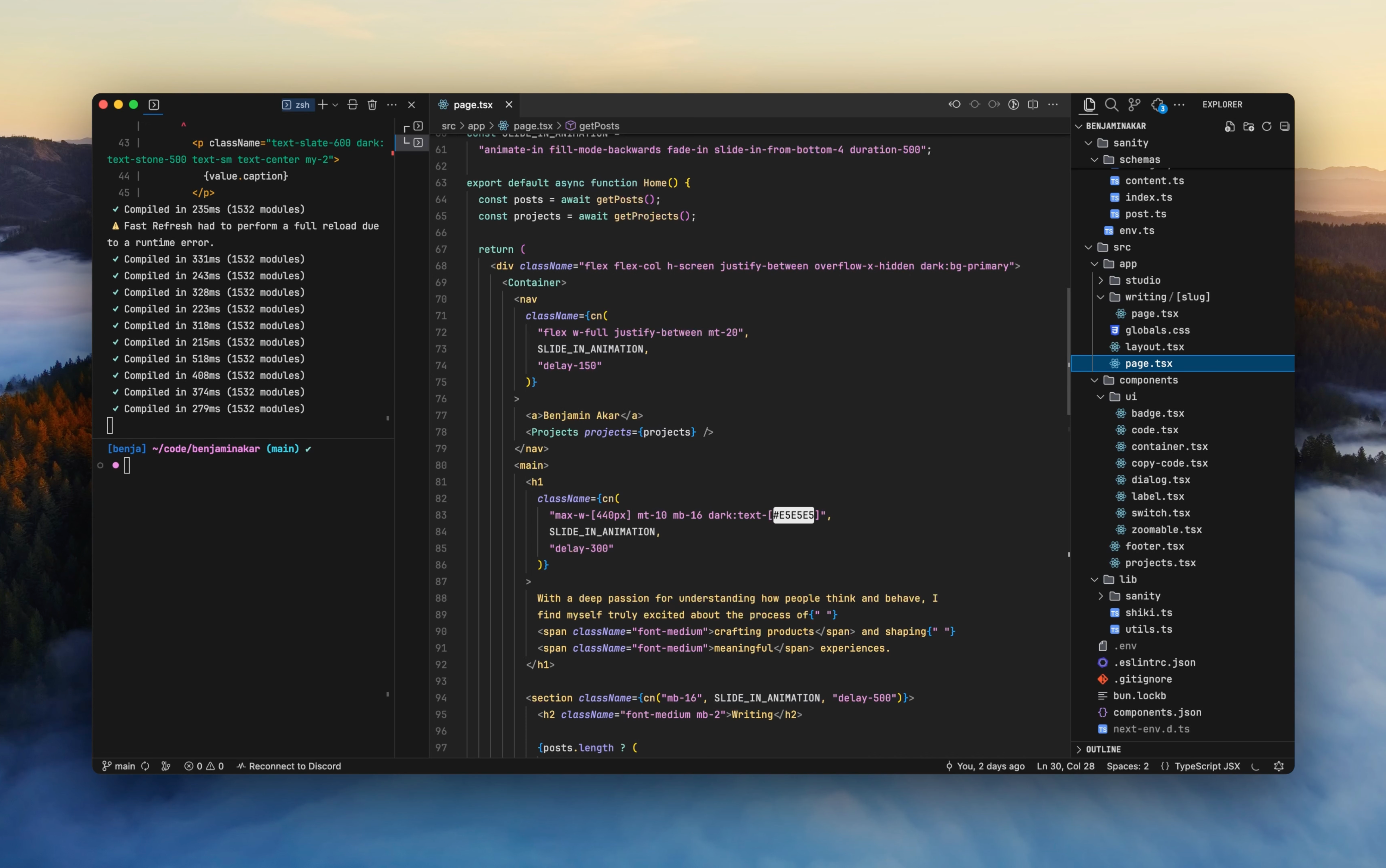 Screenshot of my Visual Studio Code setup