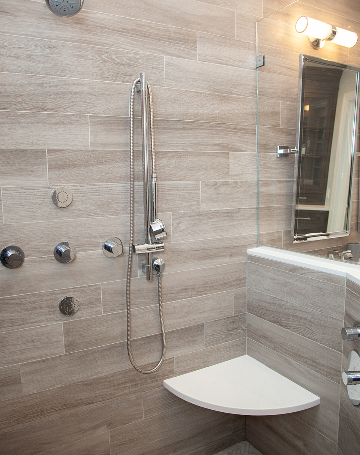 North Shore Bathroom Renovation — chandelier