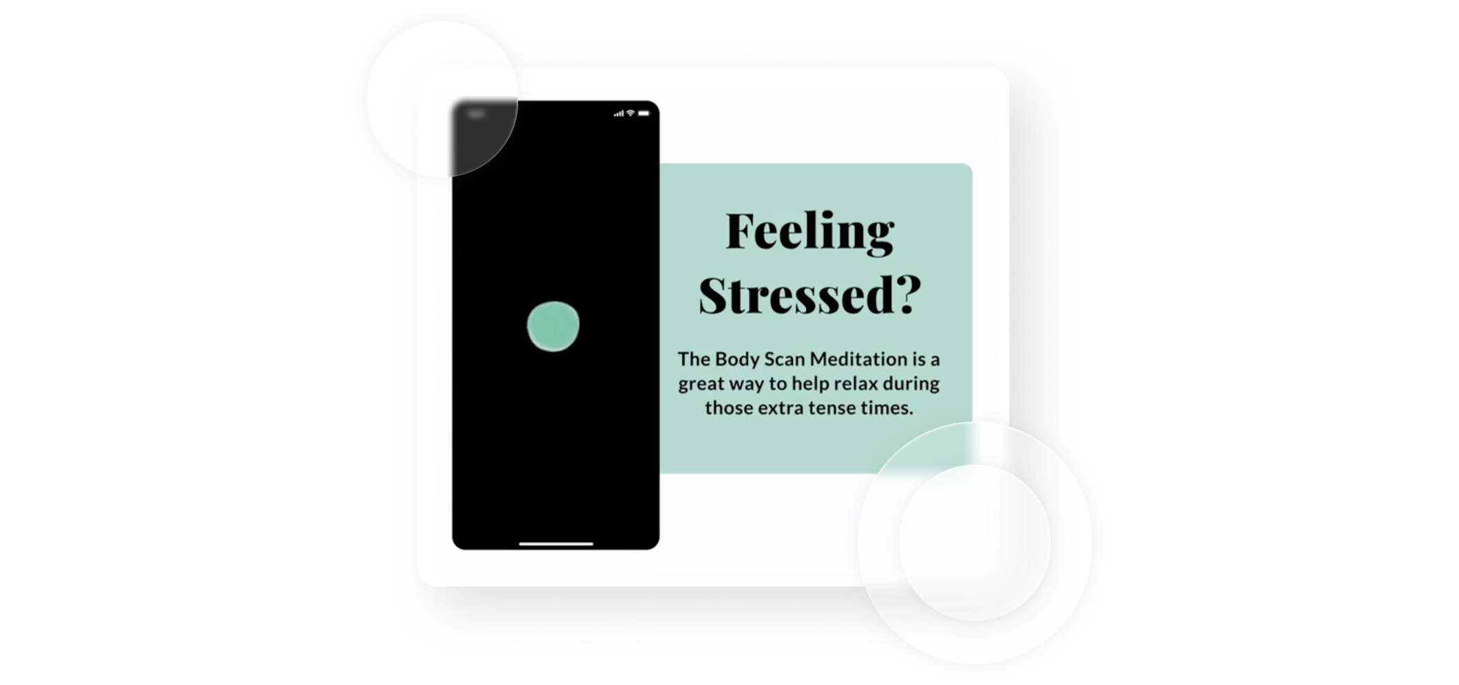 "Feeling stressed?" body scan meditation screen from Qlarity mobile mindfulness app for teens.
