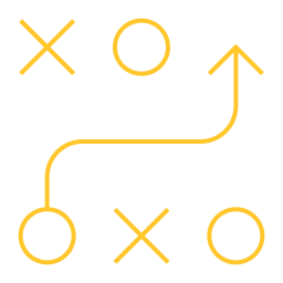 X and 0 diagram with arrow, drawn in yellow lines, indicating strategy.