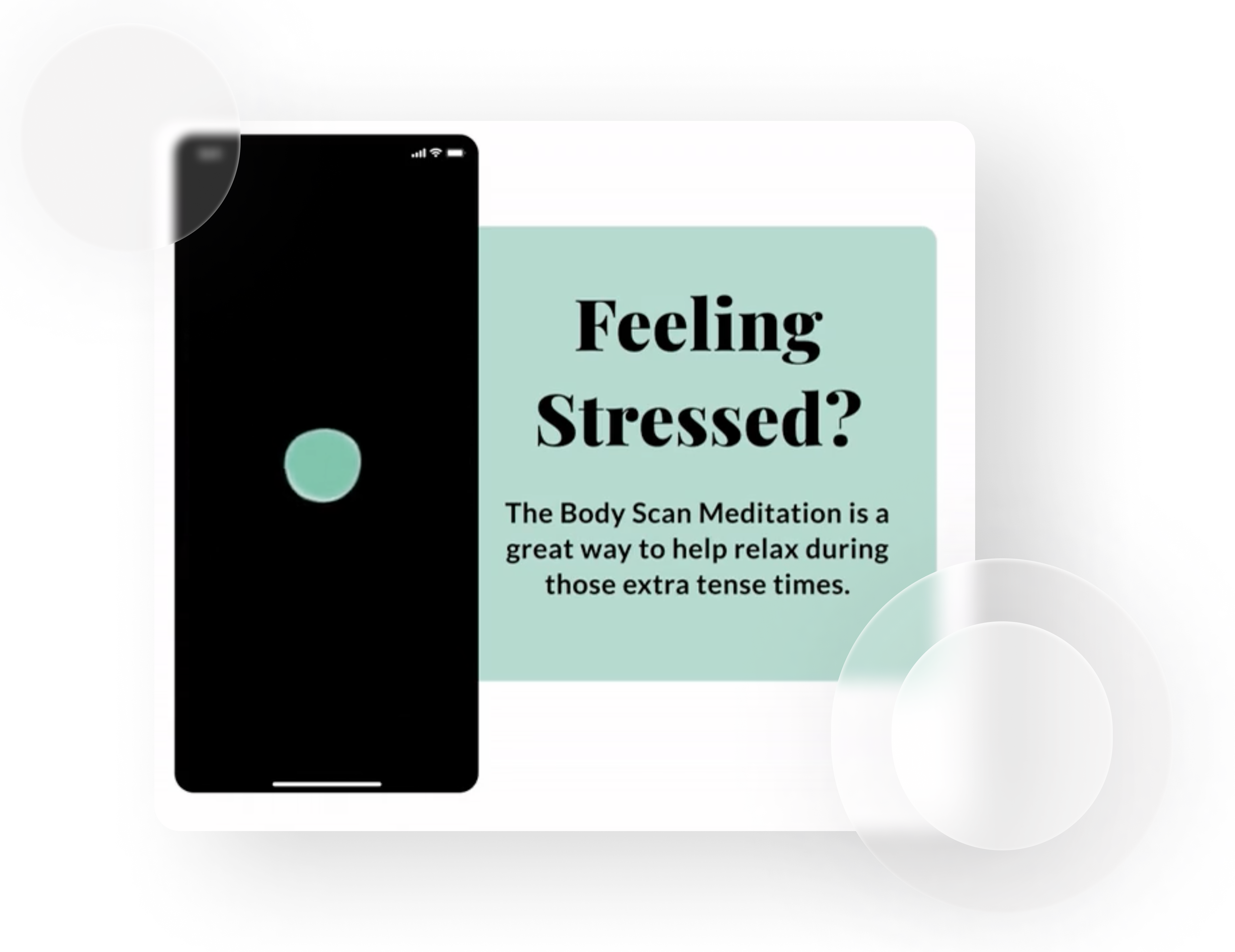 "Feeling stressed?" body scan meditation screen from Qlarity mobile mindfulness app for teens.