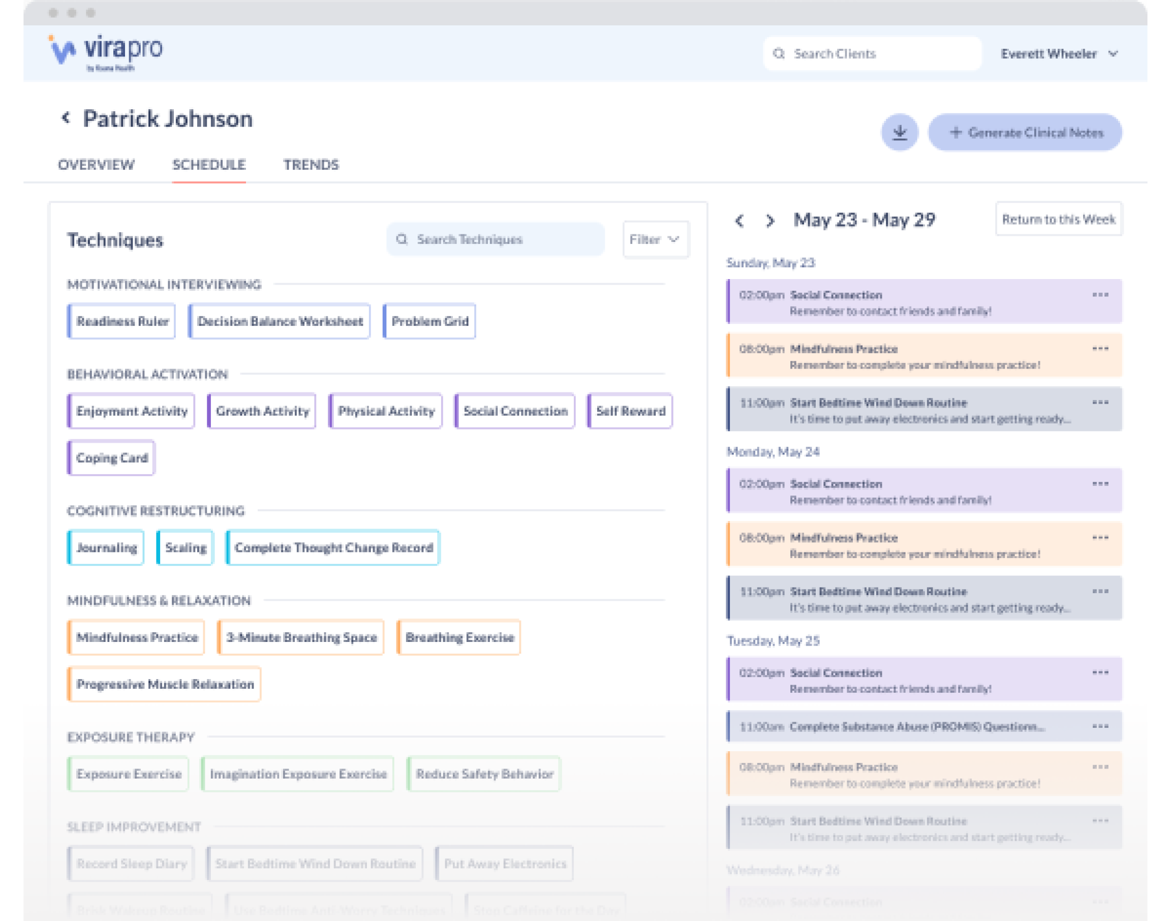 Tablet displaying patient behavior recommendations screen in vira pro app