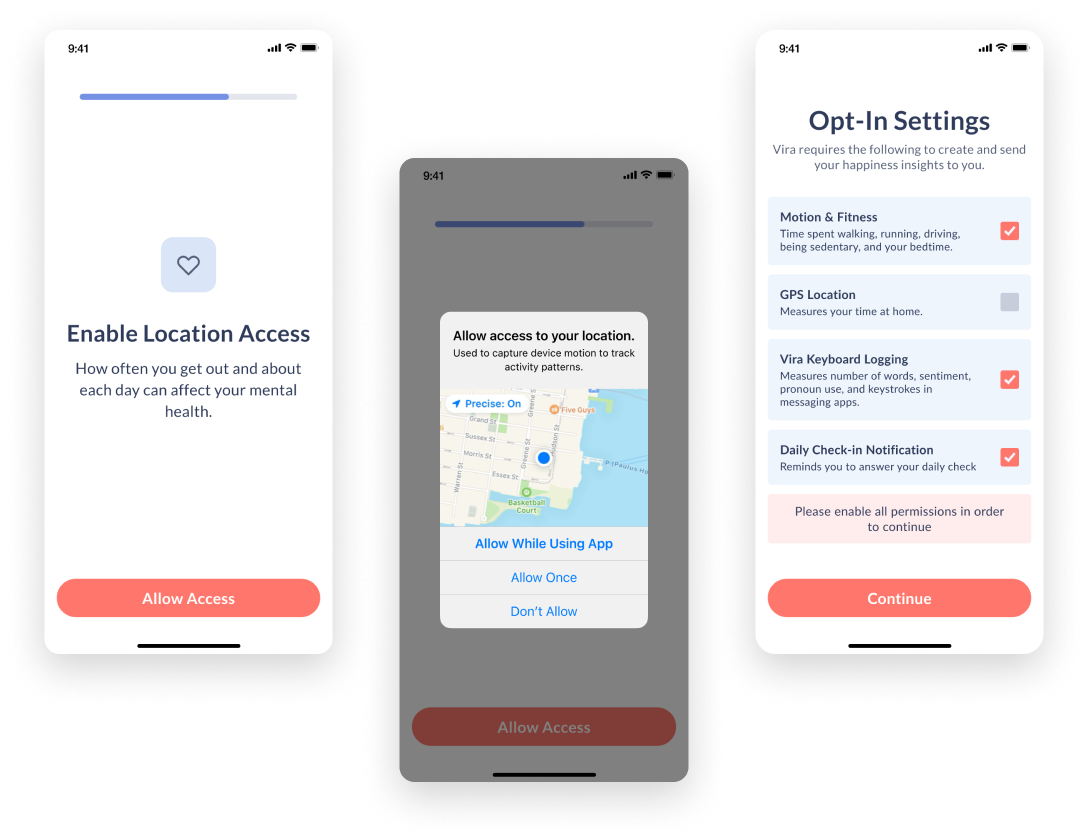 screenshots of a location feature