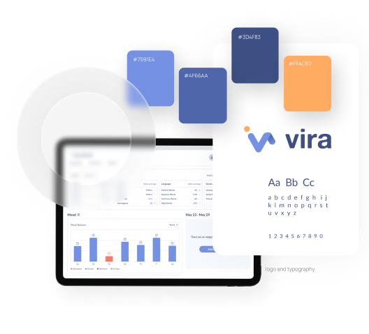 Collage of Ksana Vira app showing visual style guides and charts