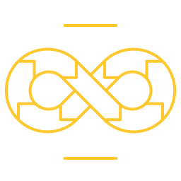 Yellow line drawing of infinity sign.
