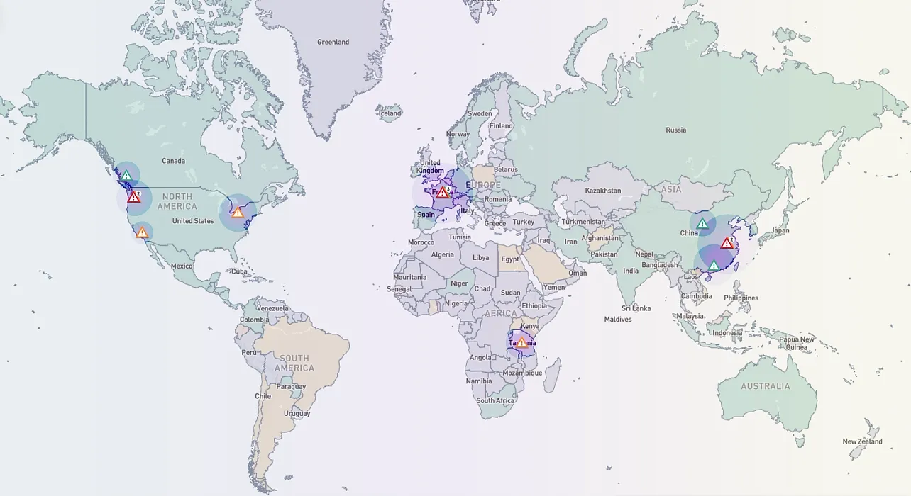 Map alert from PHC Global bio risk management platform