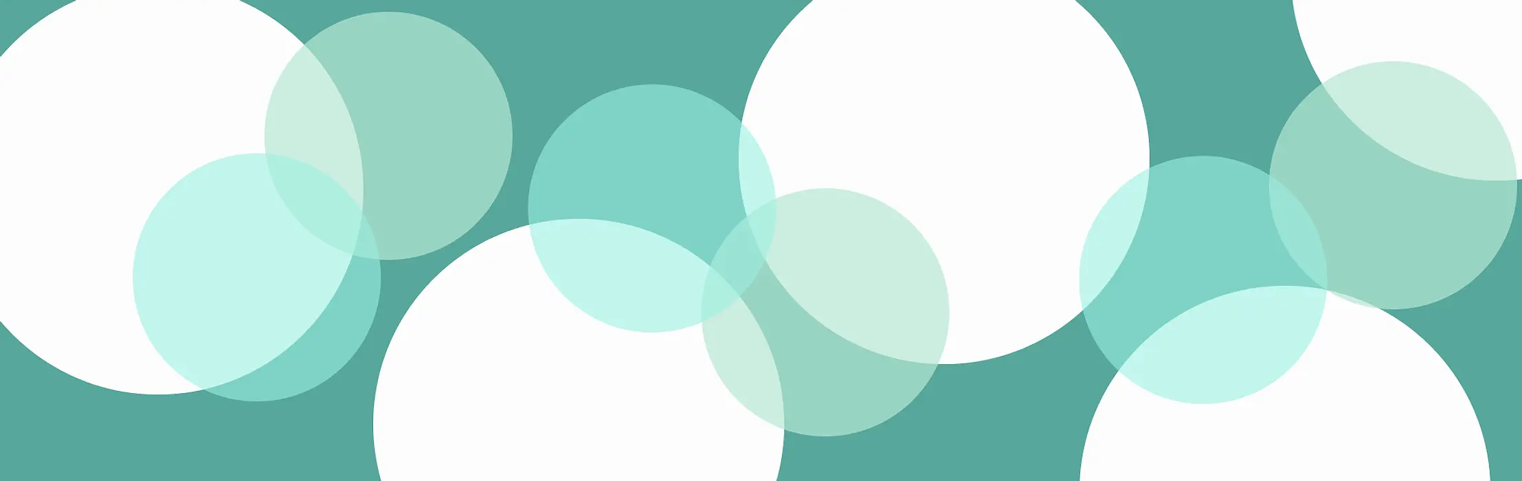 Overlapping circles in white, teal, and aqua