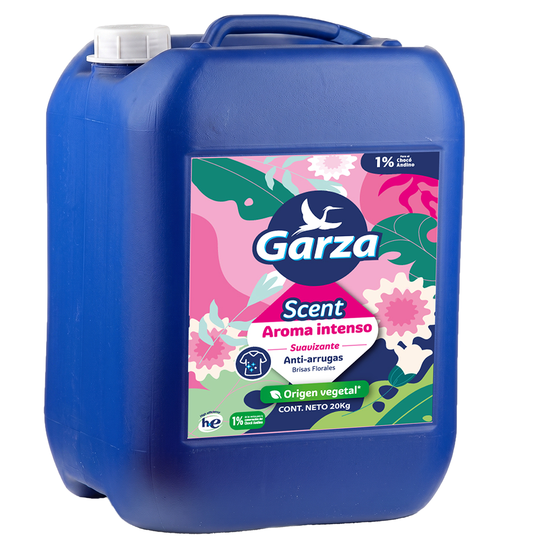 Garza Scent Suavizante 20kg - Scent Suavizante Floral en formato industrial de 20kg con aroma intenso y antiarrugas