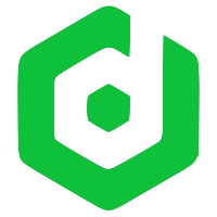 A logo for Dispatch comprising of a green hexagon with a b carved out of the center 