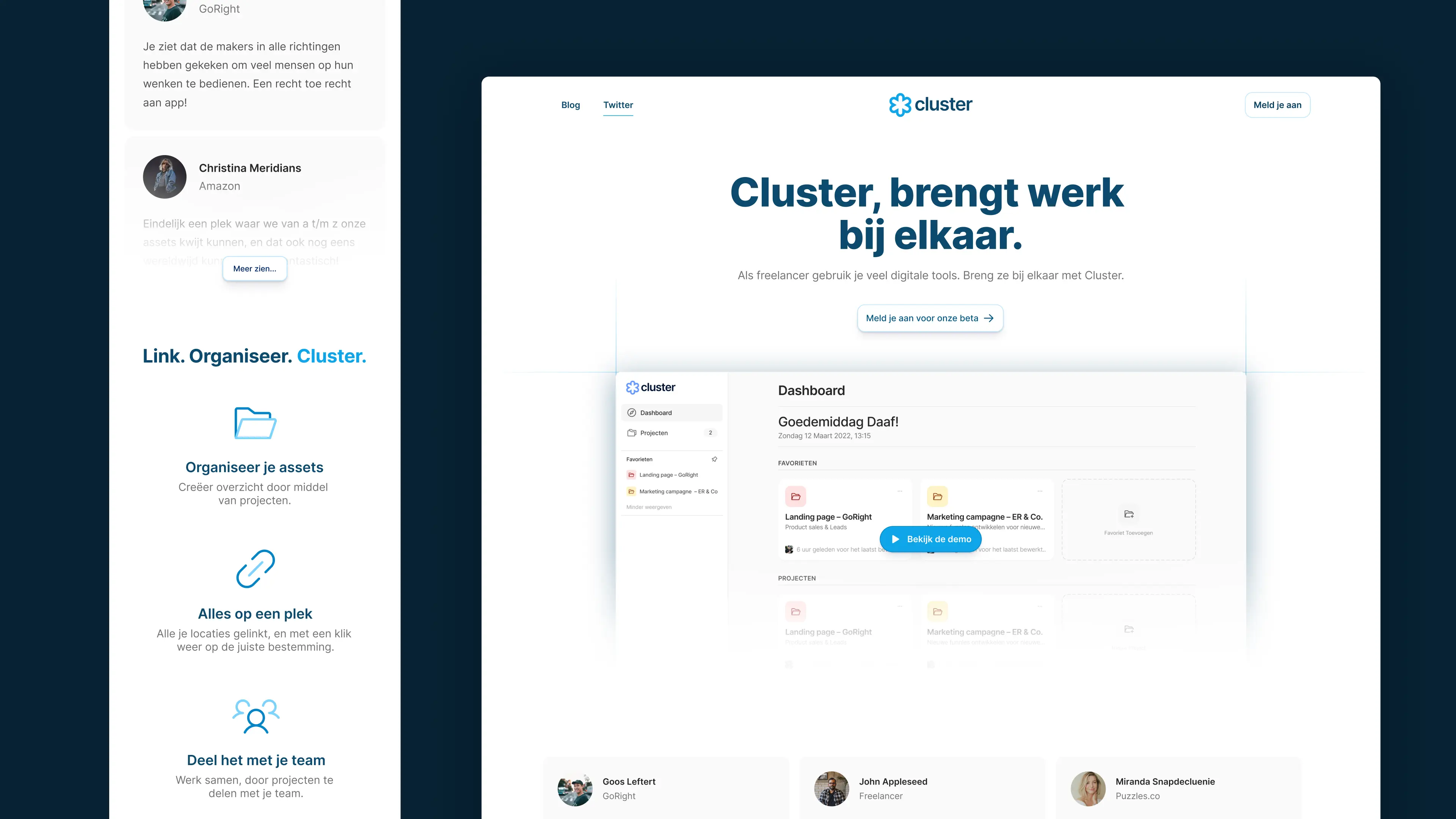 Cluster landing page